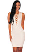 Sexy White Lace Up V Neck Sleeveless Bodycon Dress